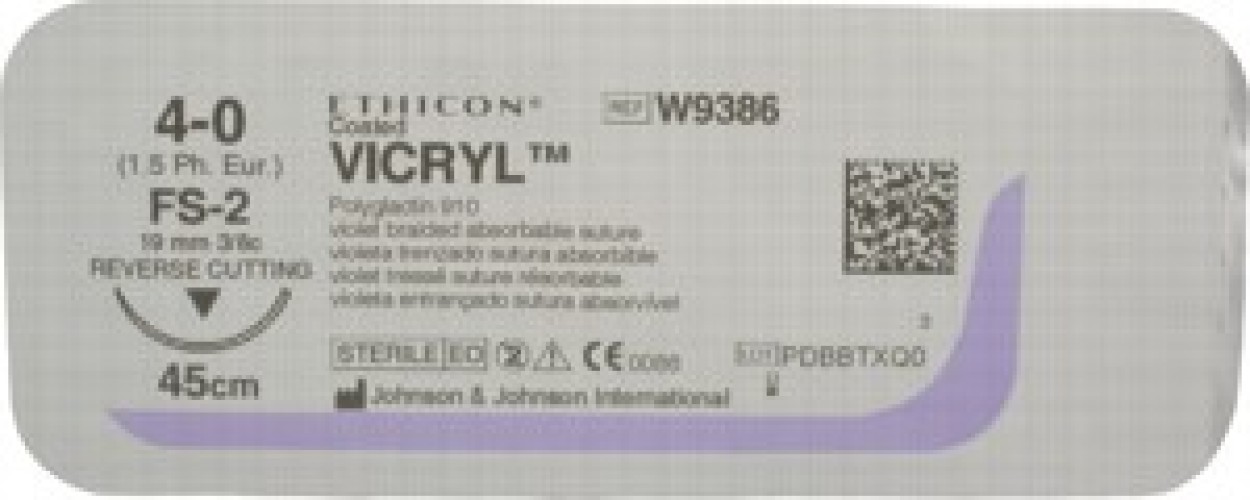 Викрил Vicryl  - шовный материал № 4, обратно-режущая 3/8 19мм.код W9951/ Ethicon